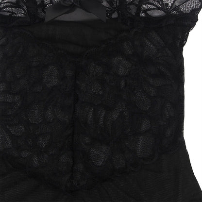 SUBBLIME - BABYDOLL CON TIRANTES AJUSTABLES Y ENCAJE TRANSPARENTE ESTAMPADO FLORAL NEGRO S/M