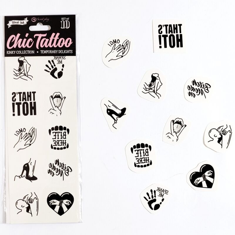 SECRET PLAY - LOT DE 10 TATOUAGES TEMPORAIRES COLLECTION KINKY