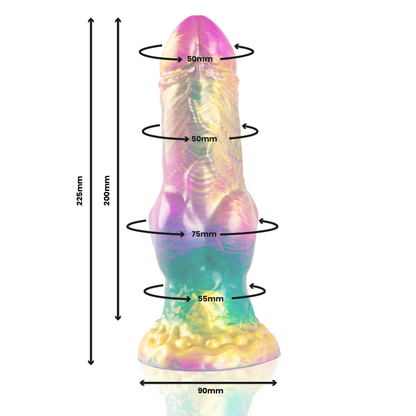 ÉPICO - DILDO IRIS CON TESTICULOS DE PLACER ARCOIRIS