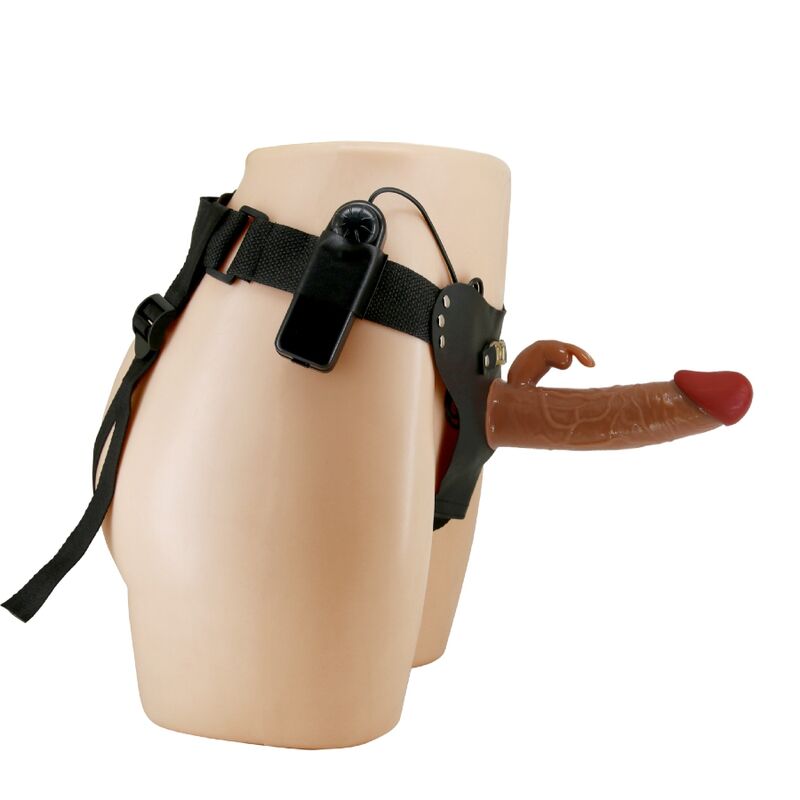 PRETTY LOVE - HARNAIS MARION SLIP UNIVERSEL AVEC DILDO VIBRANT 19 CM MARRON