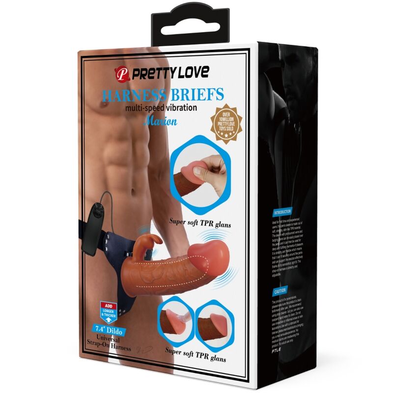 PRETTY LOVE - HARNAIS MARION SLIP UNIVERSEL AVEC DILDO VIBRANT 19 CM MARRON