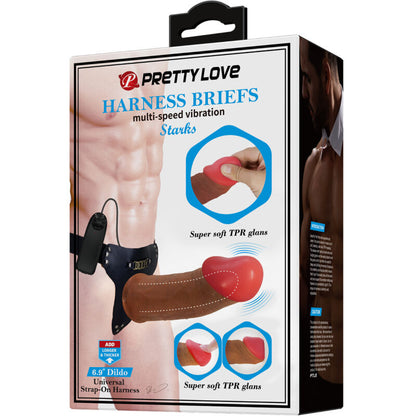 PRETTY LOVE - STARKS ARNÉS BRIEFS DILDO VIBRACIÓN MULTIVELOCIDAD 17,5 CM MARRÓN CLARO