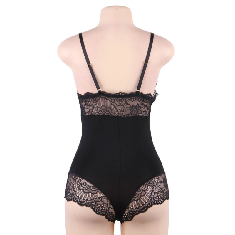 SUBBLIME - BLACK FLORAL LACE DETAIL TEDDY L/XL