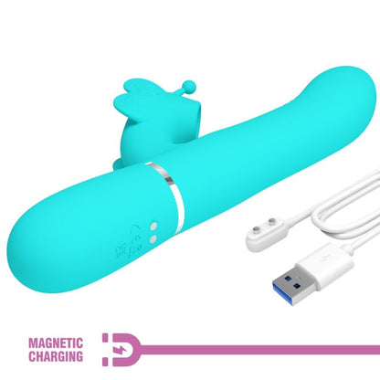 PRETTY LOVE - VIBRADOR CONEJO MULTIFUNCIÓN 4 EN 1 MARIPOSA VERDE AGUA