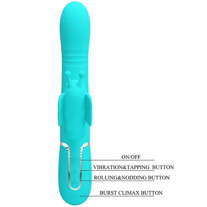 PRETTY LOVE - VIBRADOR CONEJO MULTIFUNCIÓN 4 EN 1 MARIPOSA VERDE AGUA