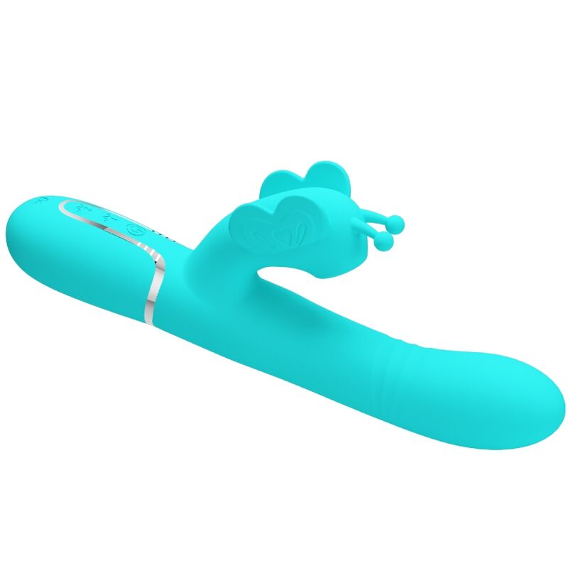 PRETTY LOVE - VIBRADOR CONEJO MULTIFUNCIÓN 4 EN 1 MARIPOSA VERDE AGUA