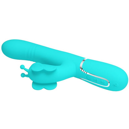 PRETTY LOVE - VIBRADOR CONEJO MULTIFUNCIÓN 4 EN 1 MARIPOSA VERDE AGUA