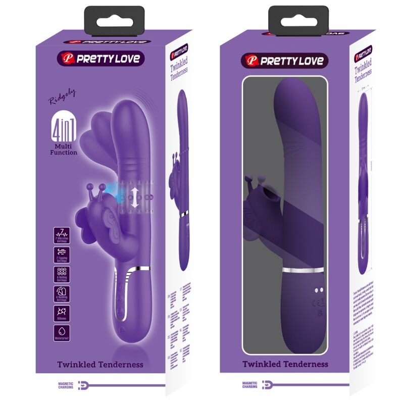 PRETTY LOVE - MULTIFUNCTION RABBIT VIBRATOR 4 IN 1 BUTTERFLY PURPLE