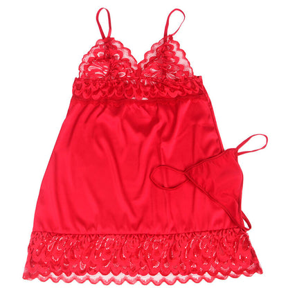 SUBBLIME - BABYDOLL SATIN AVEC DENTELLE ROUGE S/M