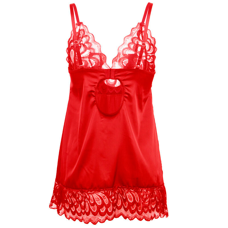 SUBBLIME - BABYDOLL SATIN AVEC DENTELLE ROUGE S/M