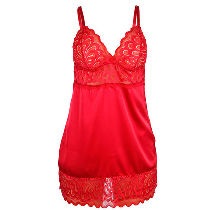 SUBBLIME - BABYDOLL SATIN AVEC DENTELLE ROUGE S/M