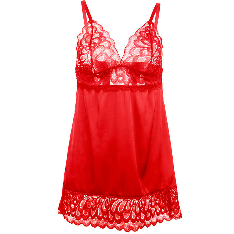 SUBBLIME - BABYDOLL SATIN AVEC DENTELLE ROUGE S/M