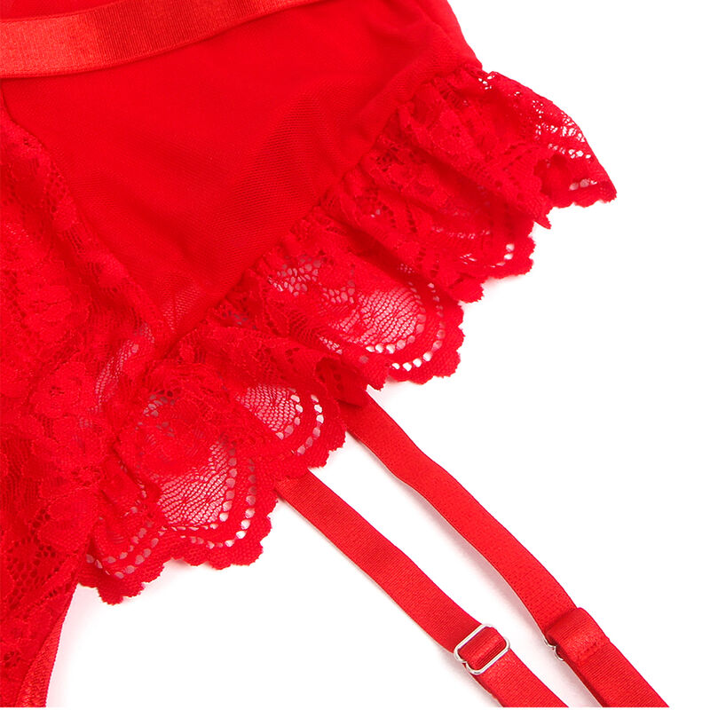 SUBBLIME - TEDDY AVEC JARRETELLE AVEC DETAIL DENTELLE ET BANDES ROUGE S/M