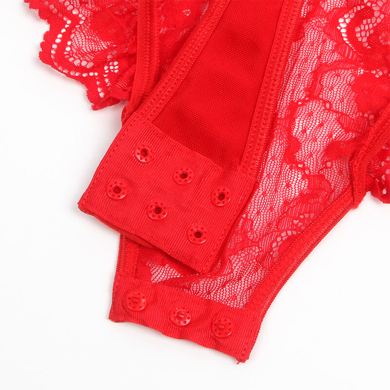 SUBBLIME - TEDDY AVEC JARRETELLE AVEC DETAIL DENTELLE ET BANDES ROUGE S/M