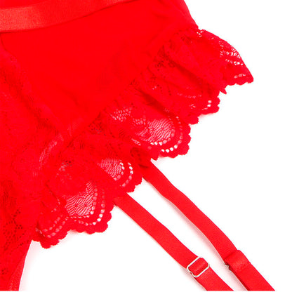 SUBBLIME - TEDDY AVEC JARRETELLE AVEC DETAIL DENTELLE ET BANDES ROUGE S/M