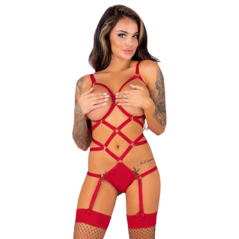 LIVCO CORSETTI FASHION - THIARA LC 20213 CONJUNTO BODY + MEDIAS ROJO S/M