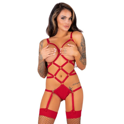 LIVCO CORSETTI FASHION - THIARA LC 20213 CONJUNTO BODY + MEDIAS ROJO S/M