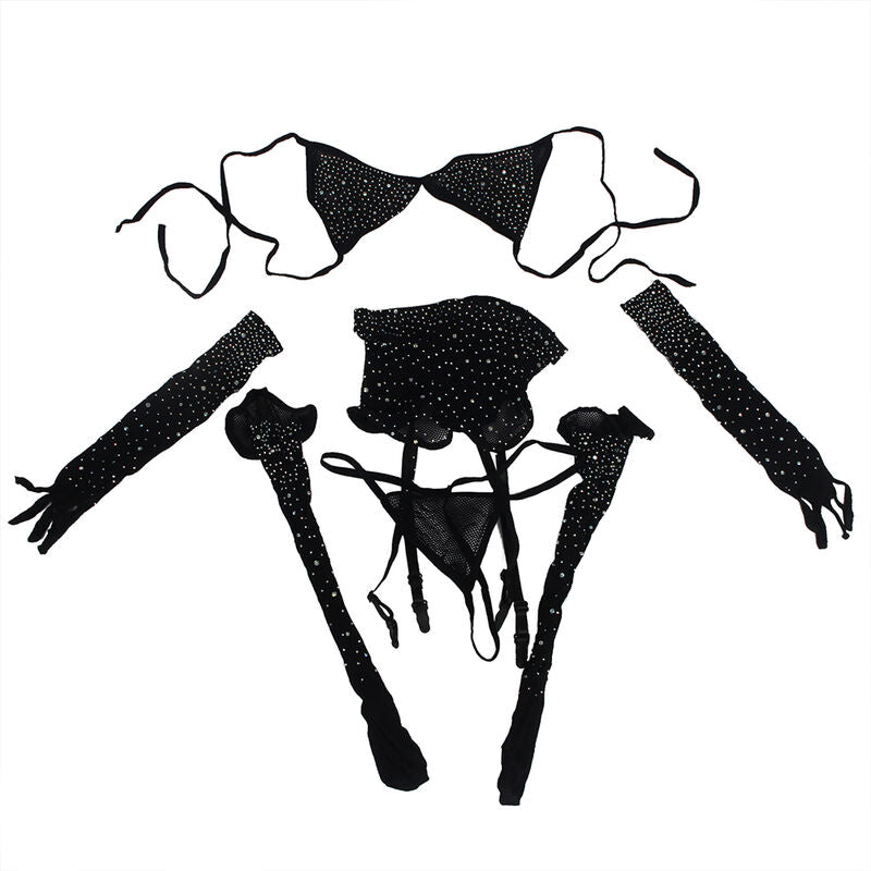 SUBBLIME - 952174 Body résille avec gants et diamants, noir, taille unique