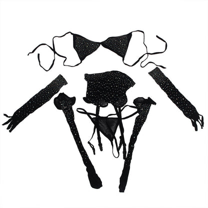 SUBBLIME - 952174 Body résille avec gants et diamants, noir, taille unique