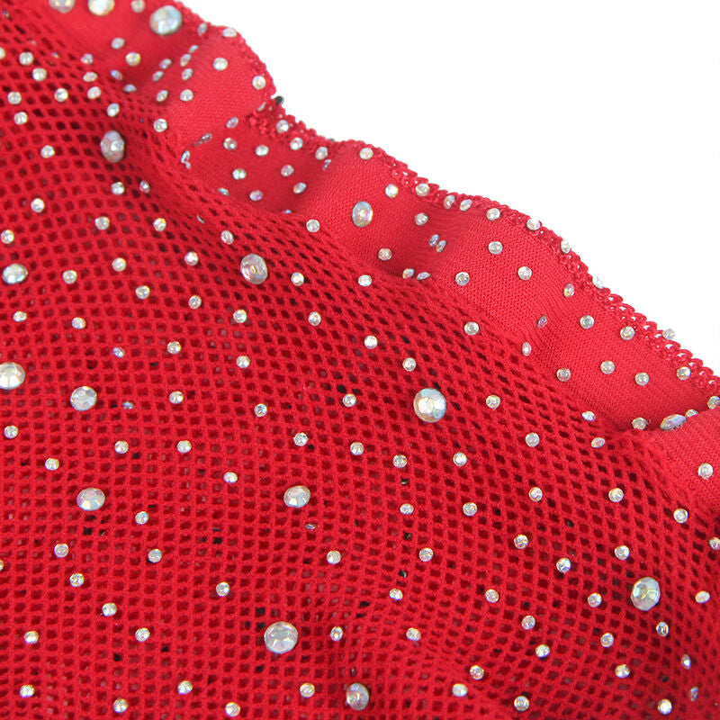 SUBBLIME - 952181 Fishnet Bodystocking with Gloves and Red Diamonds, One Size