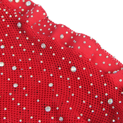 SUBBLIME - 952181 Fishnet Bodystocking with Gloves and Red Diamonds, One Size