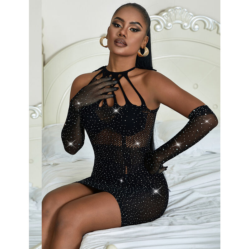 SUBBLIME - 952235 BLACK DIAMONDS FISHNET DRESS ONE SIZE