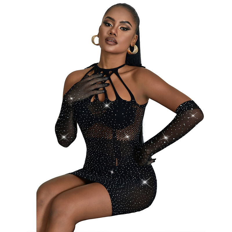 SUBBLIME - 952235 BLACK DIAMONDS FISHNET DRESS ONE SIZE