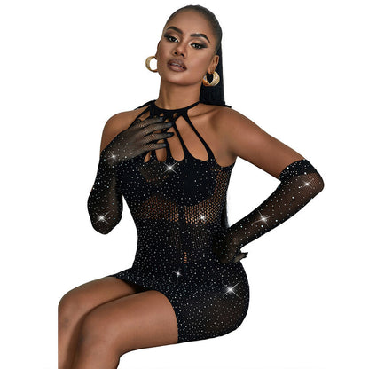 SUBBLIME - 952235 BLACK DIAMONDS FISHNET DRESS ONE SIZE