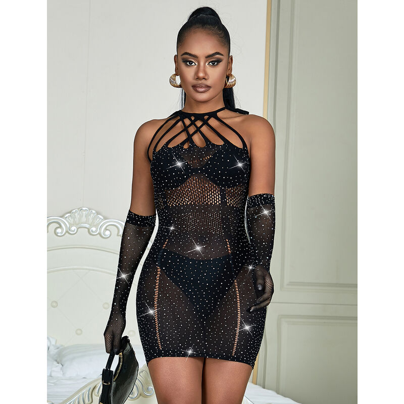 SUBBLIME - 952235 BLACK DIAMONDS FISHNET DRESS ONE SIZE