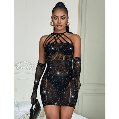 SUBBLIME - 952235 BLACK DIAMONDS FISHNET DRESS ONE SIZE