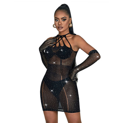 SUBBLIME - 952235 BLACK DIAMONDS FISHNET DRESS ONE SIZE