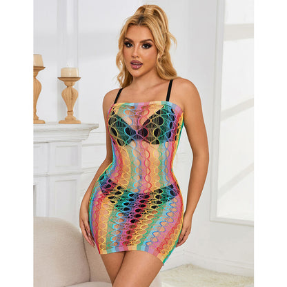 SUBBLIME - 952365 RAINBOW OFF-SHOULDER FISHNET DRESS ONE SIZE