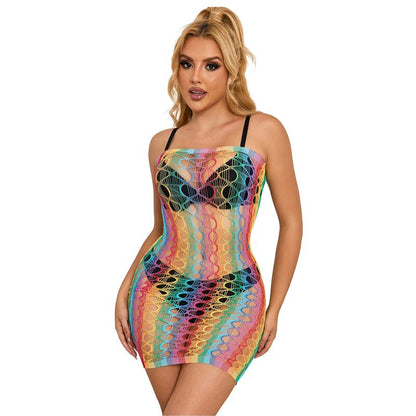 SUBBLIME - 952365 RAINBOW OFF-SHOULDER FISHNET DRESS ONE SIZE