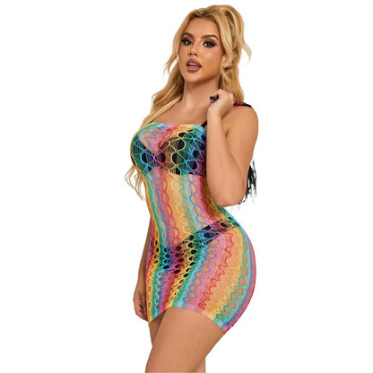 SUBBLIME - 952365 RAINBOW OFF-SHOULDER FISHNET DRESS ONE SIZE
