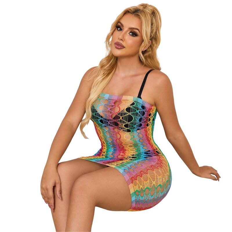SUBBLIME - 952365 RAINBOW OFF-SHOULDER FISHNET DRESS ONE SIZE