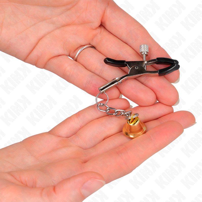 KINK - PINCES À TÉTONS AVEC PENDENTIF CLOCHE DORÉ 6 CM
