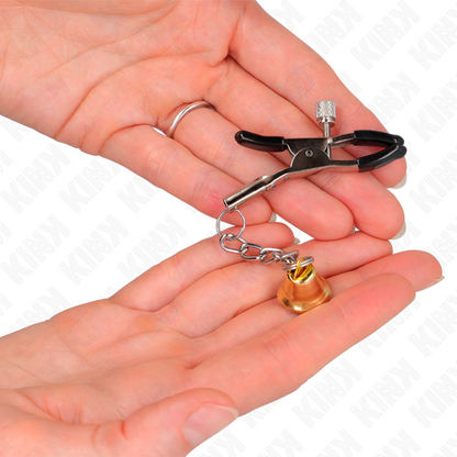 KINK - PINCES À TÉTONS AVEC PENDENTIF CLOCHE DORÉ 6 CM
