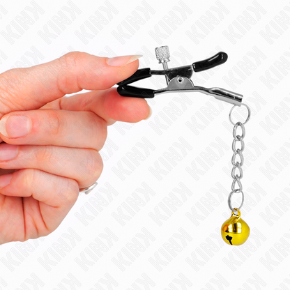 KINK - PINCES À TÉTONS AVEC BRELOQUE CLOCHE DORÉE 6 CM