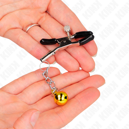 KINK - PINCES À TÉTONS AVEC BRELOQUE CLOCHE DORÉE 6 CM