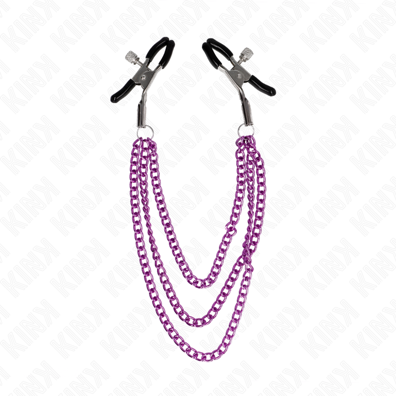 KINK - PINCES À TÉTONS TRIPLE CHAÎNE VIOLET 20/23/28 CM
