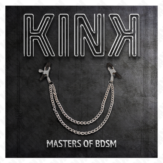 KINK - PINCES À TÉTONS AVEC DOUBLE CHAÎNE ÉPAISSE ARGENTÉE 20/23 CM