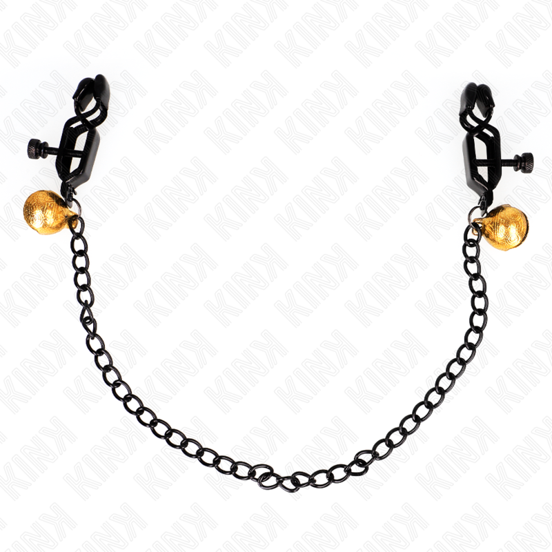 KINK - BLACK FLAT NIPPLE CLAMPS WITH SILVER BELL AND CHAIN ​​30 CM