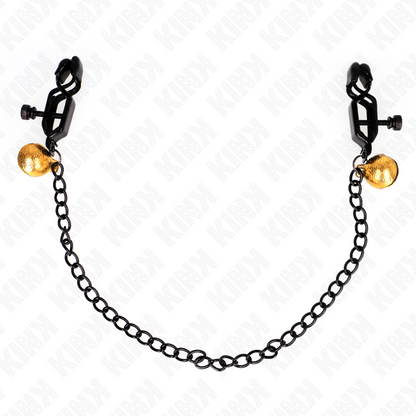 KINK - BLACK FLAT NIPPLE CLAMPS WITH SILVER BELL AND CHAIN ​​30 CM