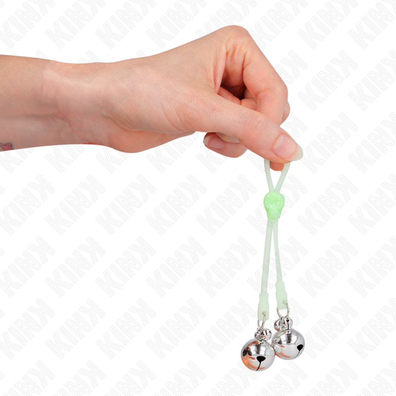 KINK - SKULL-SHAPED LIGHT-UP NIPPLE CLAMPS WITH ADJUSTABLE SOUNDING BELL GREEN/SILVER