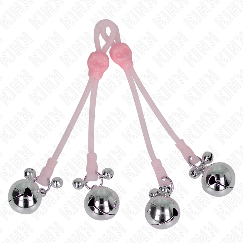KINK - Luminous Skull Shaped Nipple Clamps with Adjustable Sound Bell Pink/Silver