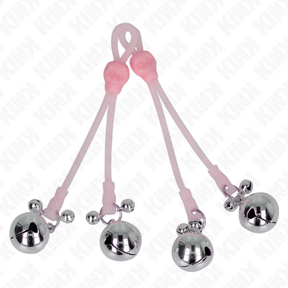 KINK - Luminous Skull Shaped Nipple Clamps with Adjustable Sound Bell Pink/Silver