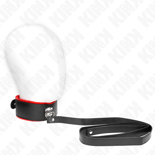 KINK - COLLIER EN CUIR ROUGE RÉGLABLE 116 CM AVEC LAISSE 40-48 CM X 6 CM