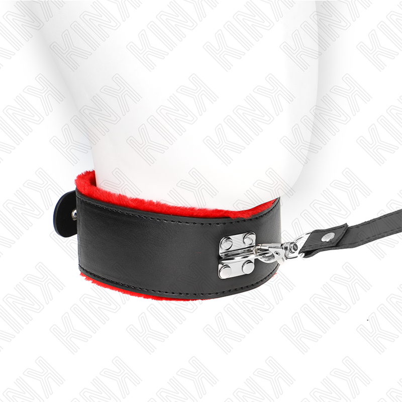 KINK - 116 CM ADJUSTABLE RED LEATHER COLLAR WITH LEASH 40-48 CM X 6 CM