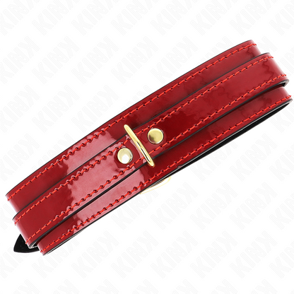 KINK - COLLIER RÉGLABLE ROUGE VIN AVEC DÉTAILS DORÉS 29-42,5 CM X 4 CM