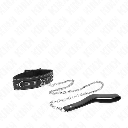 KINK - Collier en cuir PVC 105 cm avec rivet strass, laisse 41,5 x 4 cm